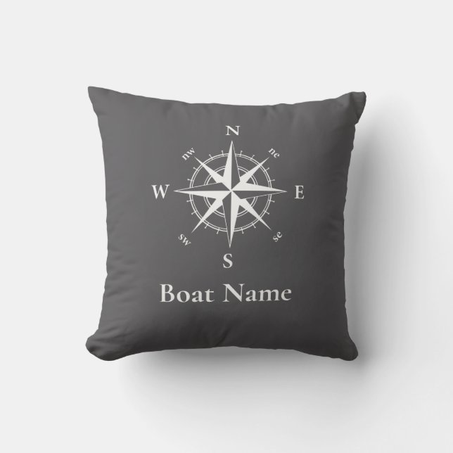 Nautical compass -personalise boat name cushion (Front)
