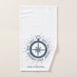 Nautical Compass & Quote Personalised Family Name  Bath Towel Set