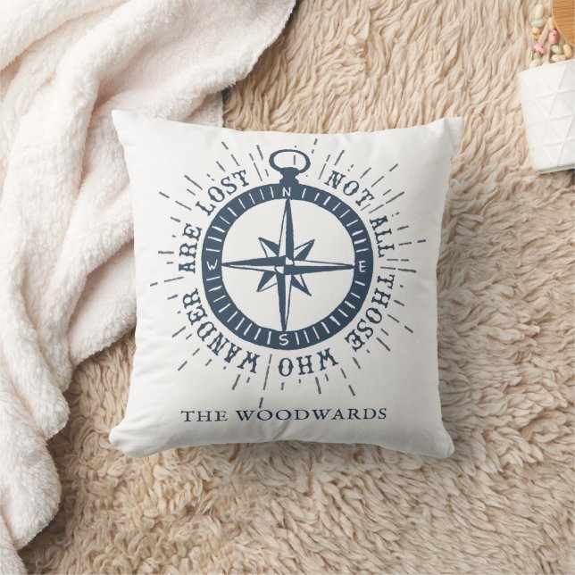 Nautical Compass & Quote Personalised Family Name  Cushion (Blanket)