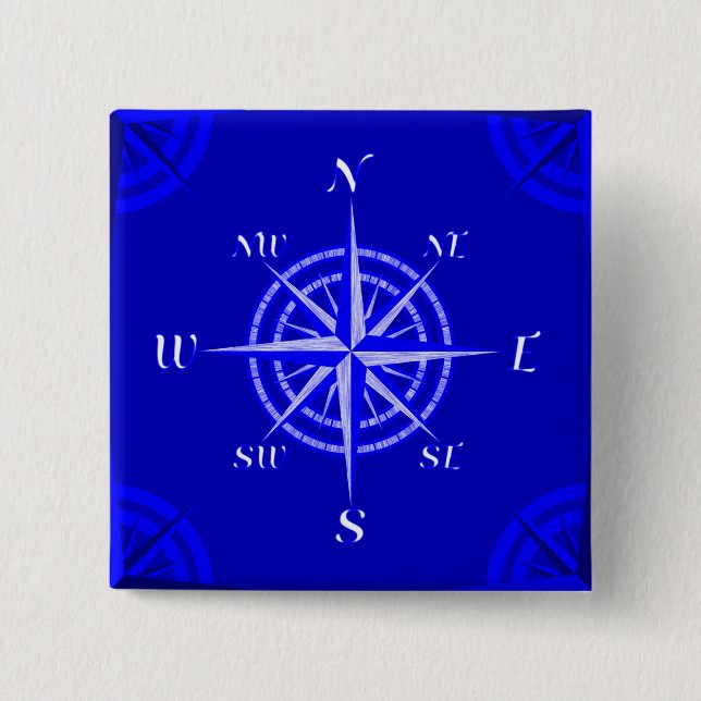 Nautical Compass Rose 15 Cm Square Badge (Front)