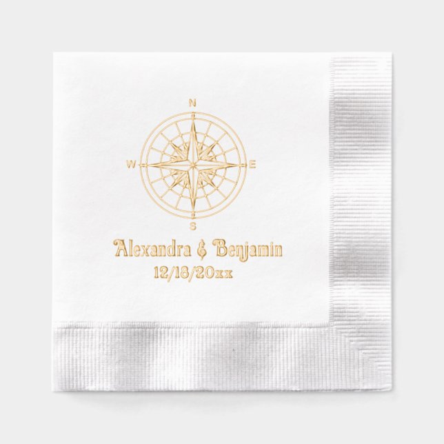 Nautical Compass Rose #3 Name Date Foil Napkins (Front)