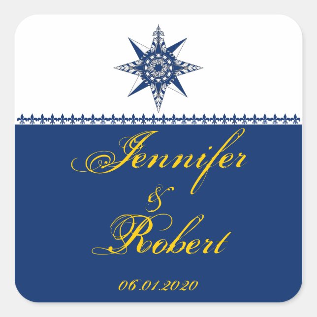 Nautical Compass Rose Navy Yellow Envelope Seal (Front)