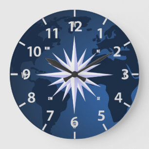Nautical Compass Rose Ocean Wall Clock