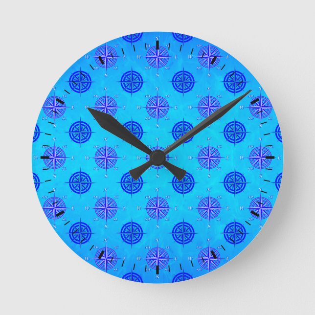 Nautical Compass Rose Round Clock (Front)