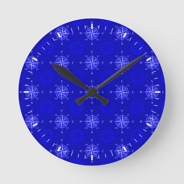 Nautical Compass Rose Round Clock (Front)