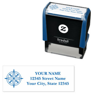 Nautical compass star custom return address self-inking stamp