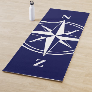 Nautical compass star navy blue and white yoga mat
