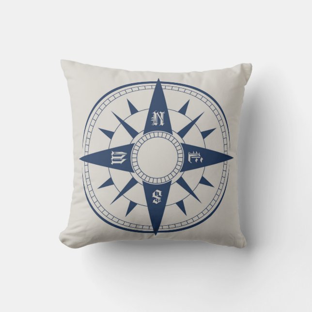 Nautical Compass Throw Pillow (Front)