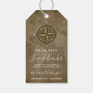 Nautical Compass Vintage Globe Wedding Thank You Gift Tags