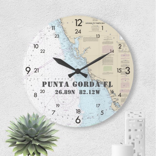 Nautical Coordinates Punta Gorda Florida  24-Hour Large Clock (Creator Uploaded)