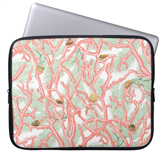 Nautical Coral Branches Seashells Laptop Sleeve (Front)