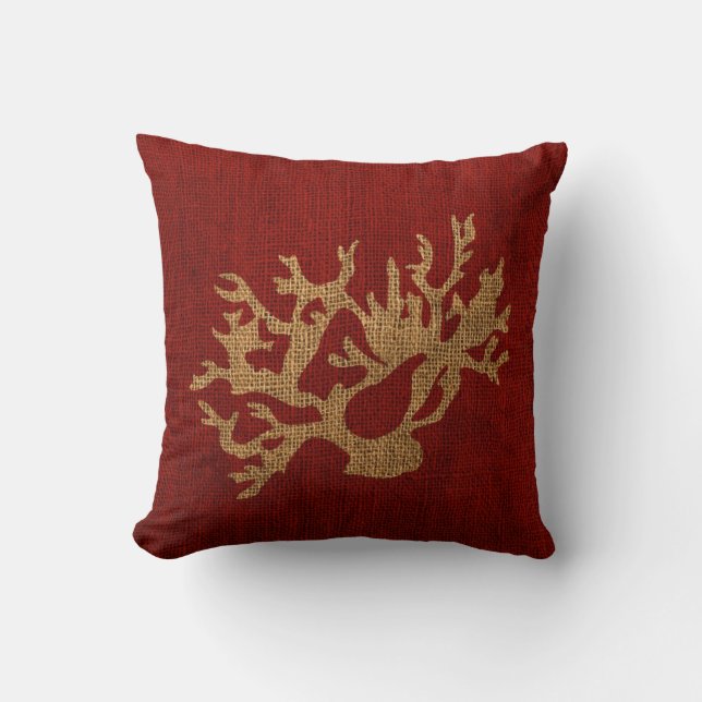 Nautical Coral in Rustic Red Cushion (Front)