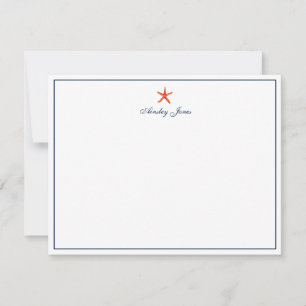 Nautical Coral & Navy Starfish Personalised Thank You Card