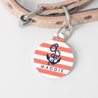 Nautical Coral & Navy Stripe Anchor Personalised