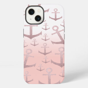 Nautical coral rose gold glitter anchor pattern iPhone 13 case