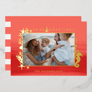Nautical Coral Seas & Greetings Ocean Photo Frame Foil Holiday Card