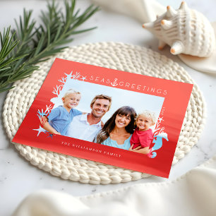 Nautical Coral Seas & Greetings Ocean Photo Frame Holiday Card