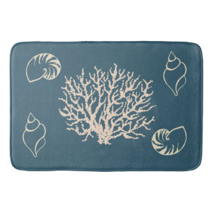 Nautical Coral Seashells Bathroom Beach Bath Mat