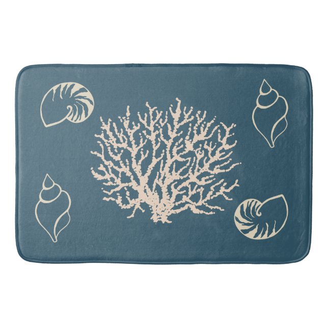 Nautical Coral Seashells Bathroom Beach Bath Mat (Front)
