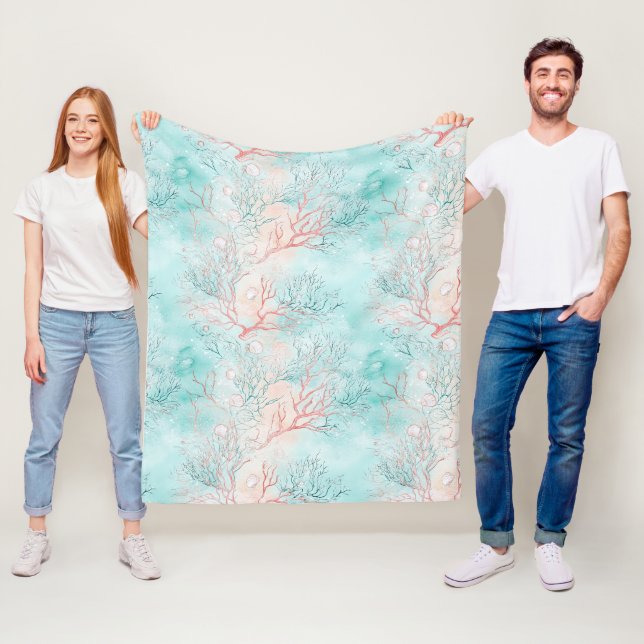 Nautical Coral Starfish Pattern Fleece Blanket (In Situ)