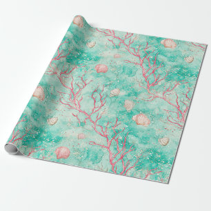 Nautical Coral Starfish Pattern Wrapping Paper