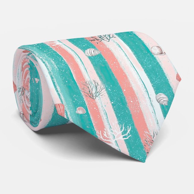 Nautical Coral Stripe Pattern Tie (Rolled)