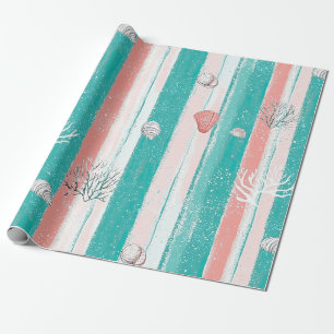 Nautical Coral Stripe Pattern Wrapping Paper