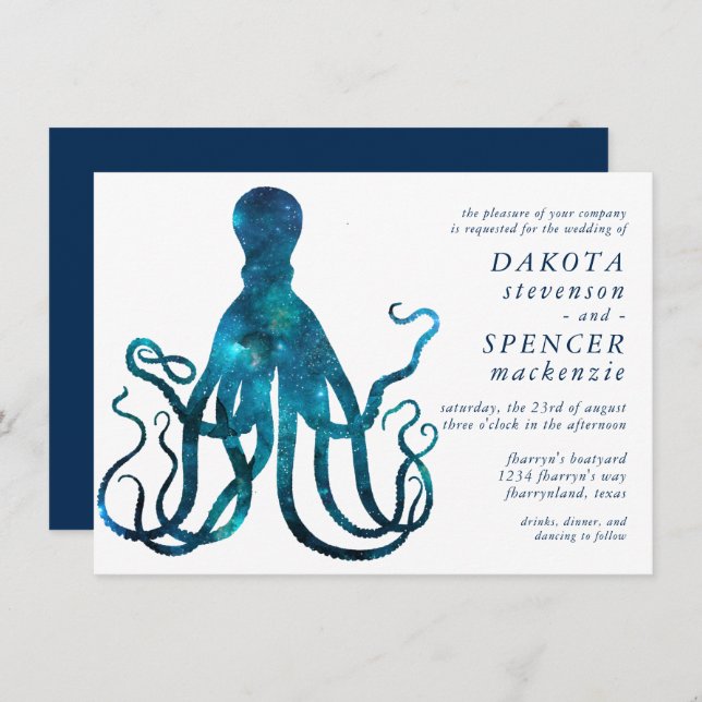 Nautical Cosmic Octopus | Marina Sea Life Wedding Invitation (Front/Back)