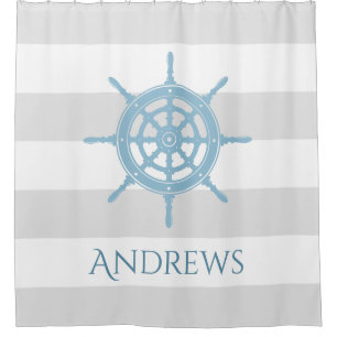 Nautical Cottage Beach Blue Name Shower Curtain