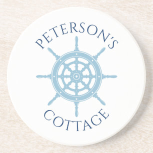 Nautical Cottage Navy Blue Personalised Name Coaster
