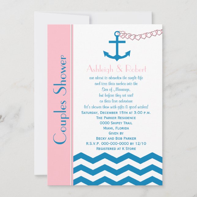 Nautical Couples Coed Wedding Shower Invitation (Front)