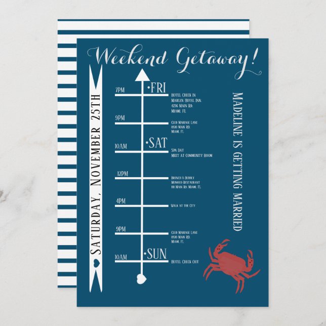 Nautical Crab Bachelorette Weekend Getaway Invitation (Front/Back)
