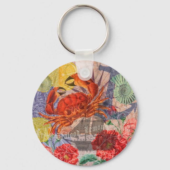 Nautical Crab Beach Art Contemporary Key Ring (Front)