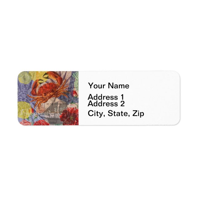 Nautical Crab Beach Art Contemporary Return Address Label (Front)