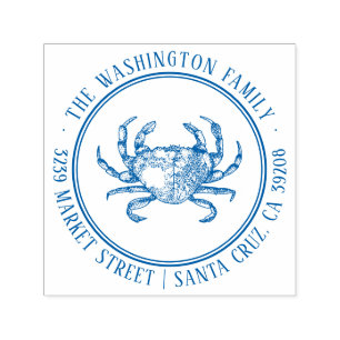 Nautical Crab Drawing   Family Name Return Address Self-inking Stamp