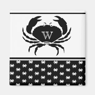  Nautical Crab Monogrammed Black and White   Magnet