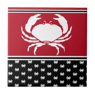  Nautical Crab Monogrammed Red Black White  Cerami Ceramic Tile