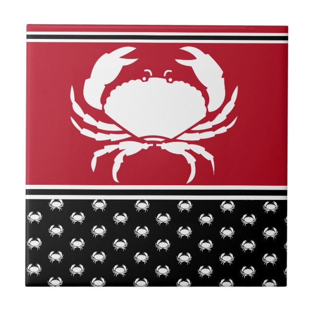  Nautical Crab Monogrammed Red Black White  Cerami Ceramic Tile (Front)