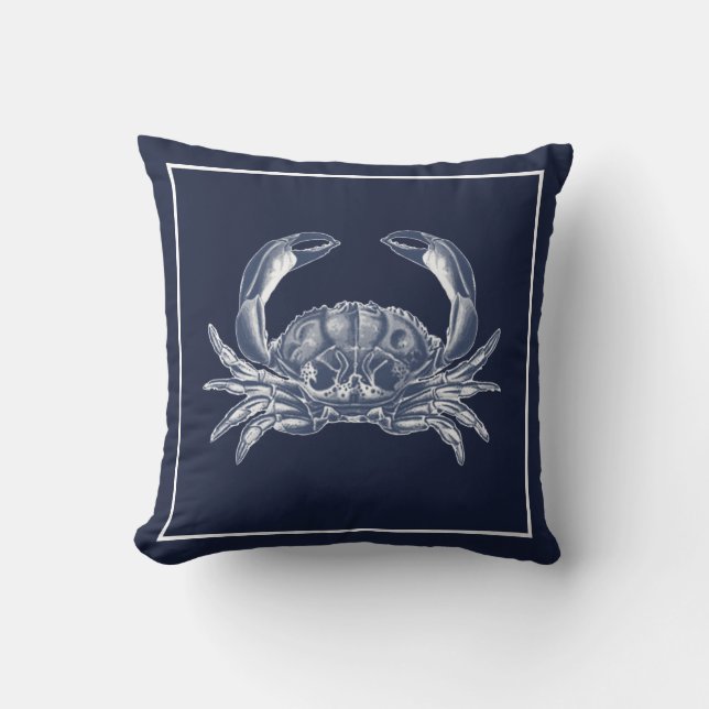 Nautical Crab Navy Blue White Cushion (Front)