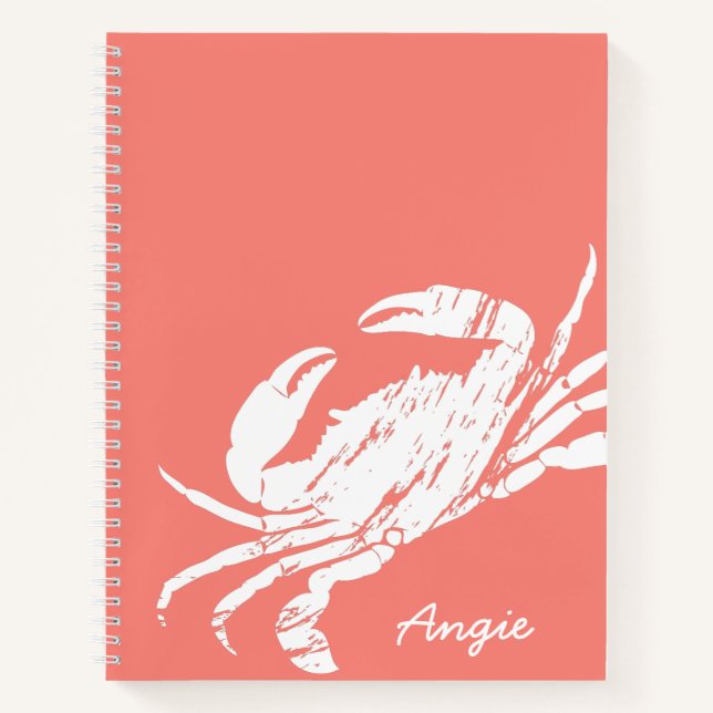 Nautical Crab on Pink Notebook (Front)