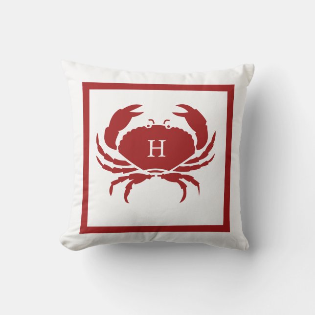 NAUTICAL CRAB Red White coastal  Cushion (Front)