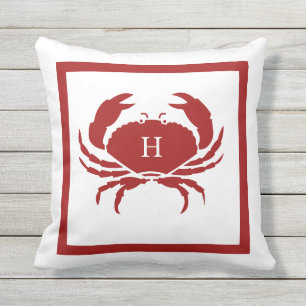NAUTICAL CRAB Red White coastal  Cushion