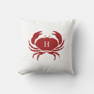 NAUTICAL CRAB Red White coastal  Outdoor Pillow