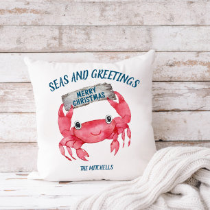 Nautical Crab Seas Greetings Tropical Holiday Cushion