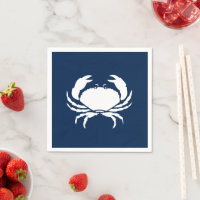 Nautical crab white and navy blue paper napkins