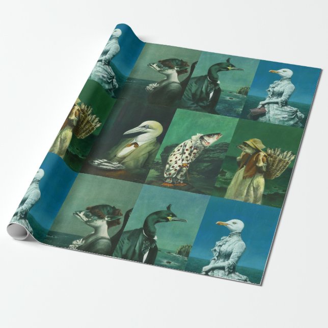 Nautical Creature Character Wrapping Paper (Unrolled)