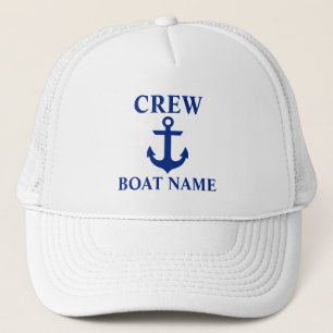 Nautical Crew Boat Name Anchor White Trucker Hat