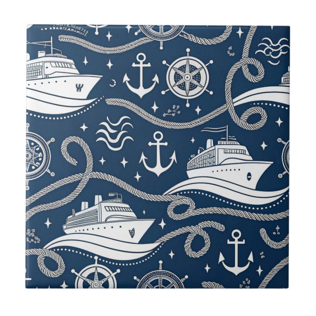 Nautical Cruise Seamless Pattern Ceramic Tile (Front)
