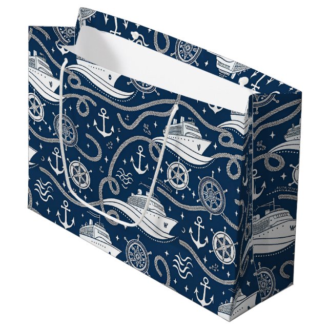 Nautical Cruise Seamless Pattern Large Gift Bag (Front Angled)