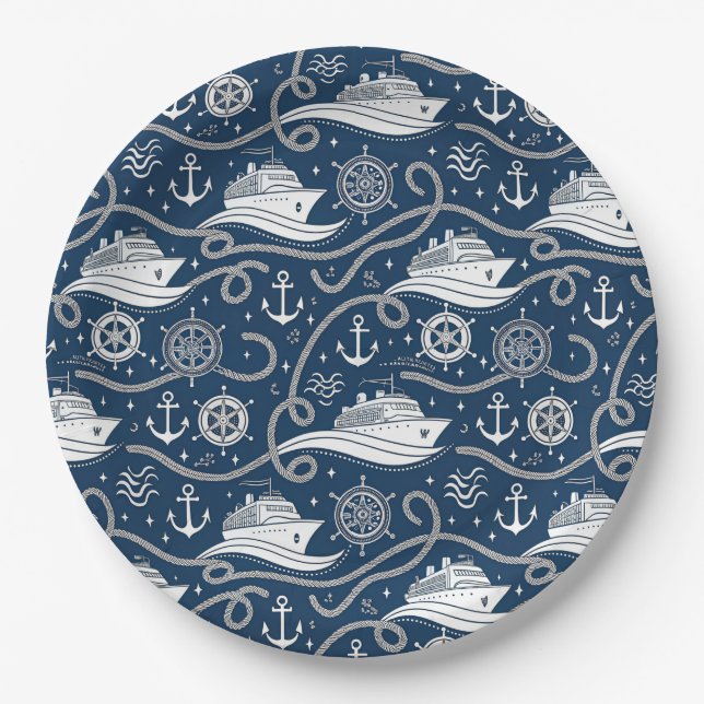 Nautical Cruise Seamless Pattern Paper Plate (Front)